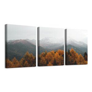 NEW Daktenn 3 piece Canvas Wall Hanging Art Fall Wild Forest Landscape Artwork